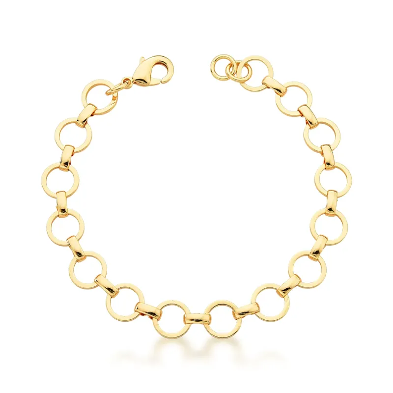 PULSEIRA BAN. DOURADO LISO ELO REDONDO INTERCALADO 17CM