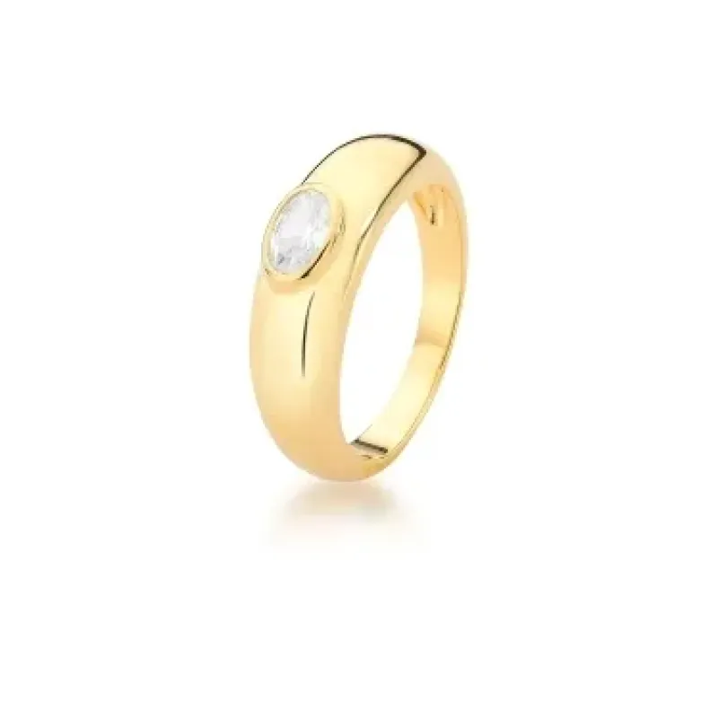 ANEL BAN. DOURADO PEDRA BRANCA OVAL 7MM