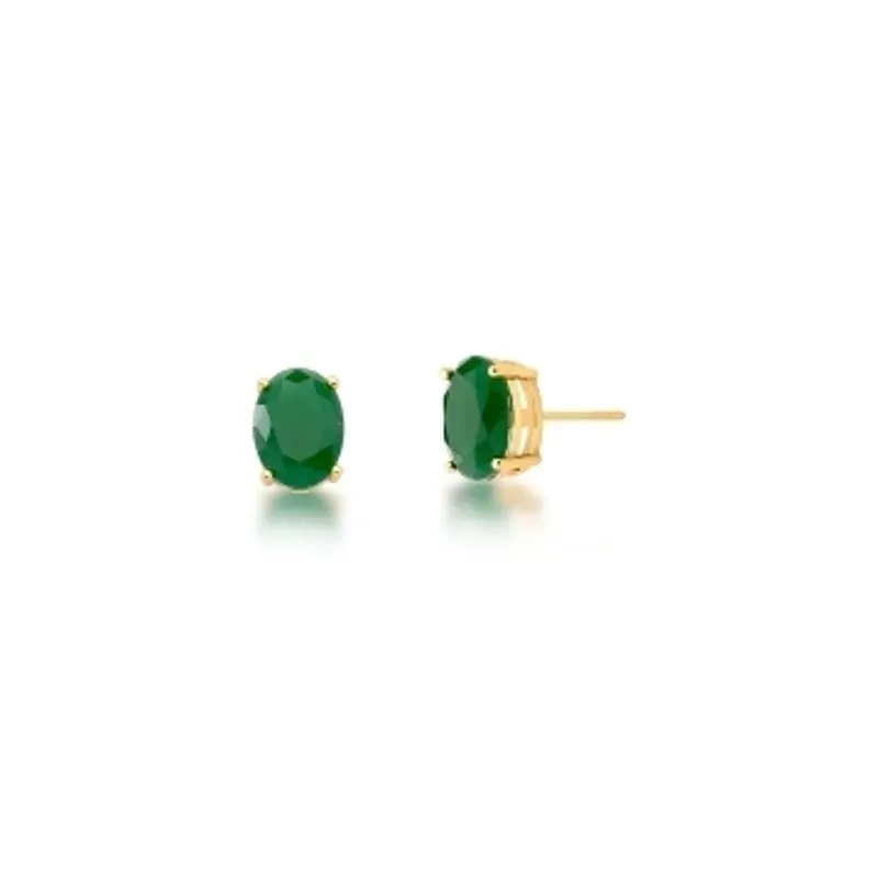 BRINCO BAN. DOURADO PEDRA ESMERALDA ESCURA OVAL 8X12MM