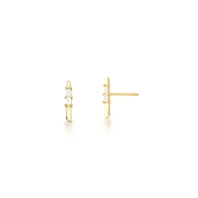 BRINCO BAN. DOURADO 2 PEDRA BRANCA RETANGULAR 1 COLUNA
