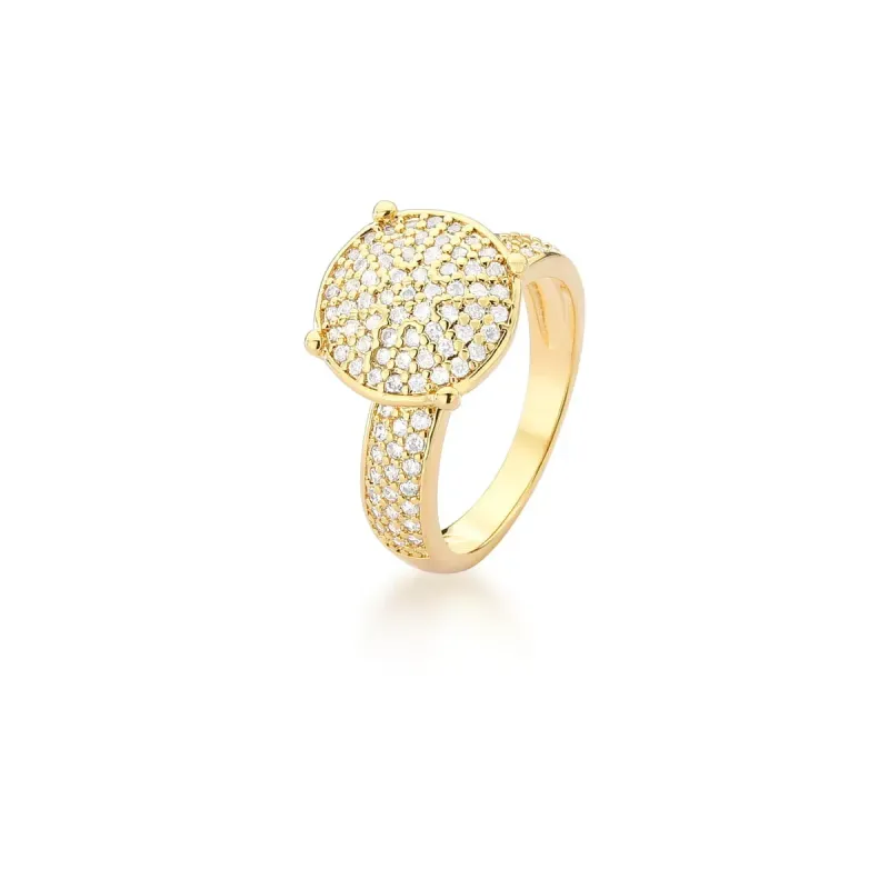 ANEL BAN. DOURADO CRAV. ZIRC BRANCA 3 LINHA REDONDO 12MM