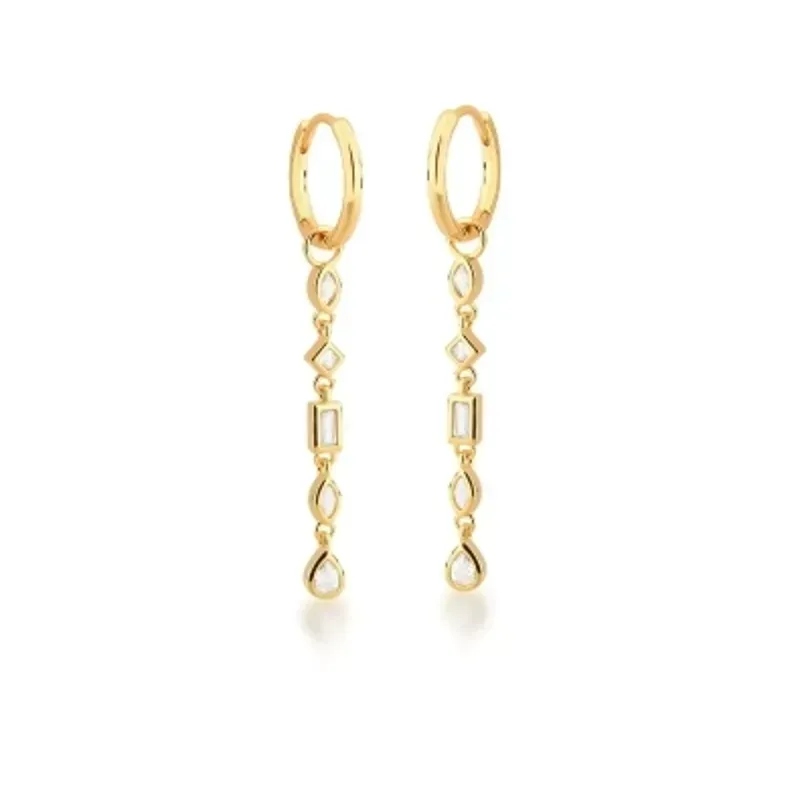 BRINCO BAN. DOURADO 5 PEDRA BRANCA PENDULO ARGOLA 15MM