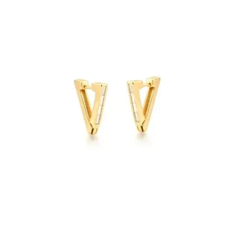BRINCO BAN. DOURADO PEDRA BRANCA TRIANGULAR ARGOLA 20MM