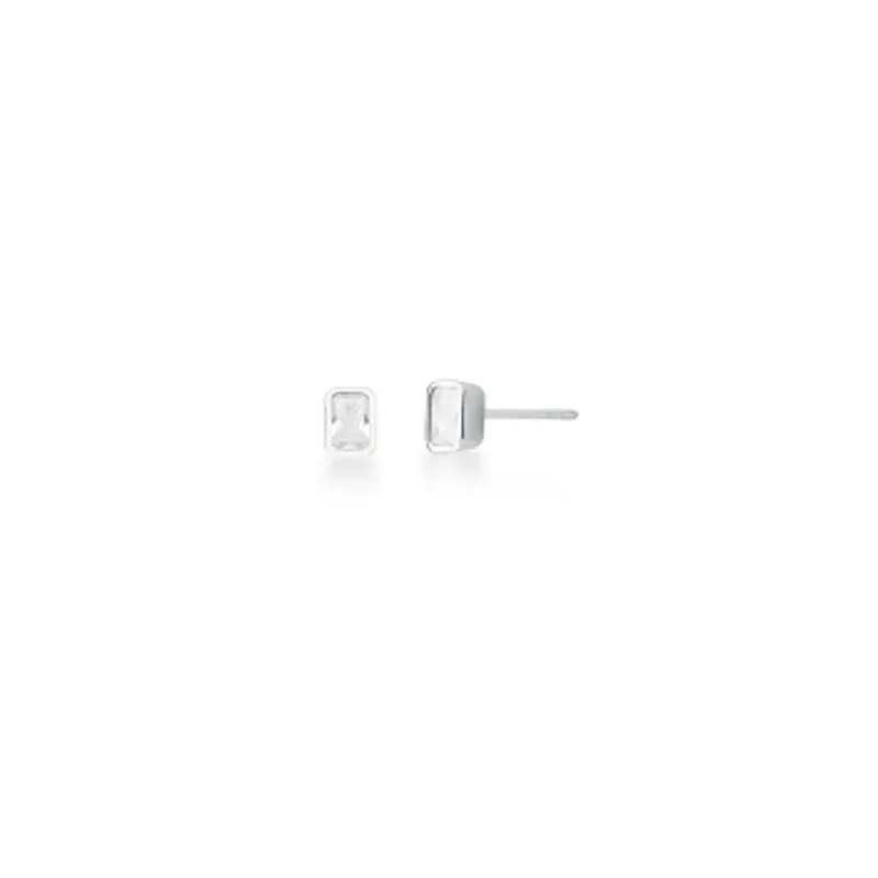 BRINCO PRATEADO C/ BAN. DE RODIO PEDRA BRANCA RETANGULAR 5X7MM