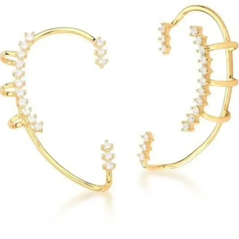PIERCING BAN. DOURADO PEDRA BRANCA EAR CUFF CURVO