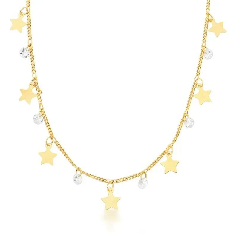 CHOKER E PINGENTE ESTRELAS LISAS E PONTOS DE LUZ 