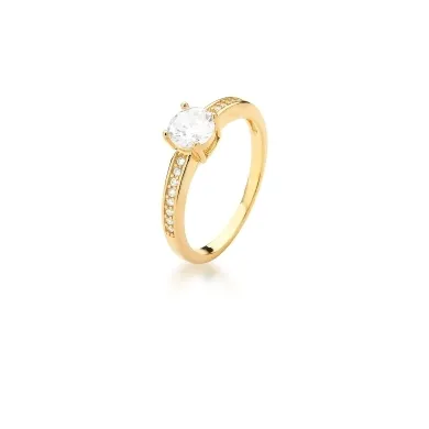 ANEL BAN. DOURADO CRAV. ZIRC BRANCA PEDRA BRANCA REDONDO 5MM BAN. DOURADO