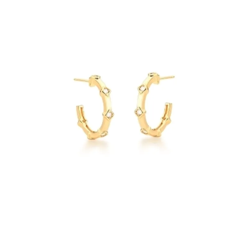 BRINCO BAN. DOURADO 6 PEDRA BRANCA MEIA ARGOLA 23MM