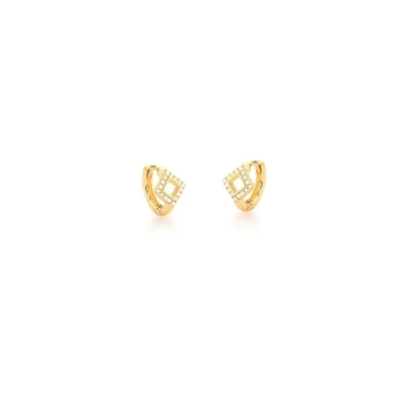 BRINCO BAN. DOURADO CRAV. ZIRC BRANCA VAZADO QUADRADA ARGOLA 12MM