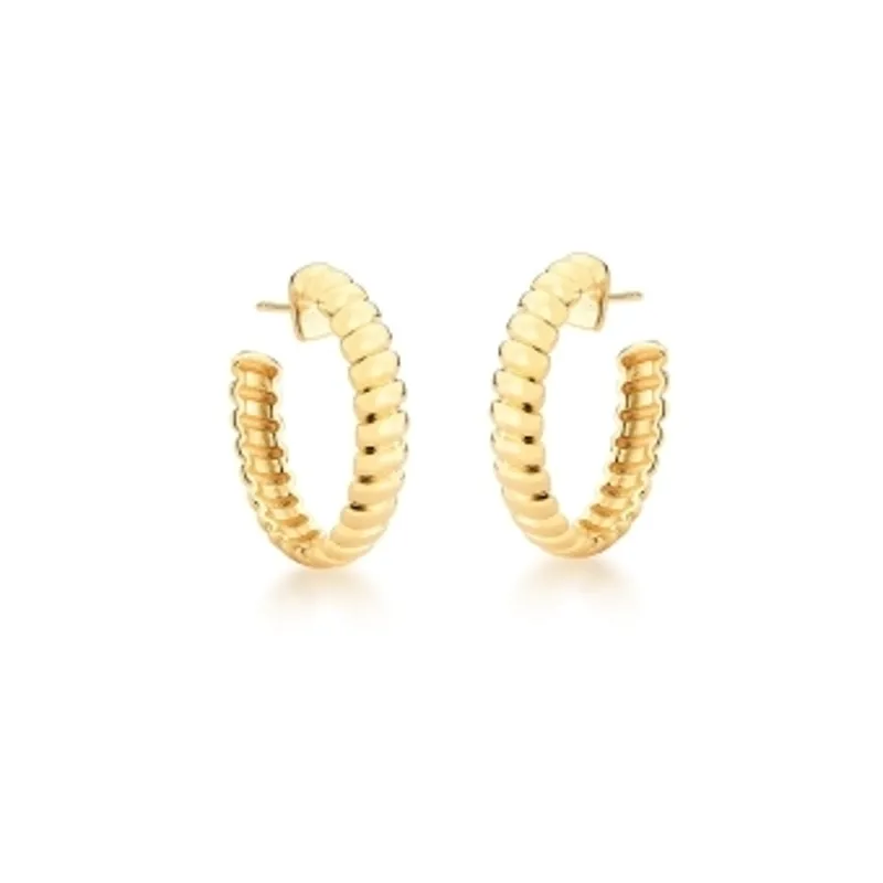 BRINCO BAN. DOURADO LISO TRANCADO FEIJAO MEIA ARGOLA 29MM