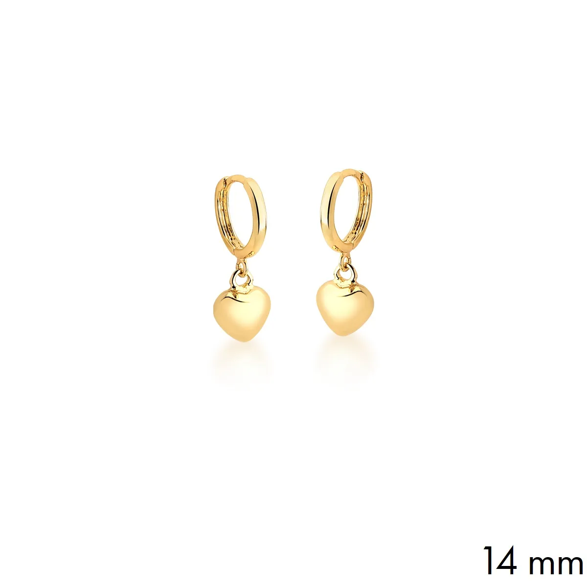 BRINCO BAN. DOURADO LISO CORACAO PENDULO ARGOLA 14MM