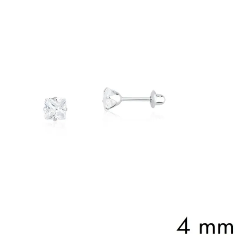 BRINCO TARRAXA BABY PRATEADO PEDRA BRANCA QUADRADO 4MM (CAT)