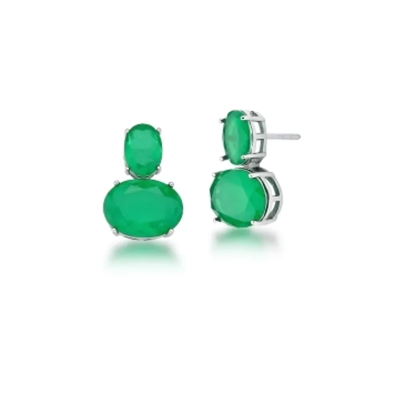 BRINCO MEDIO PEDRA FUSION OVAL LATERAL VAZADO 23X16MM BAN. A RODIO /VERDE ESCURO