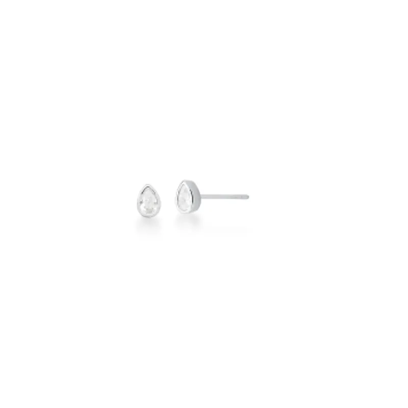 BRINCO PRATEADO C/ BAN. DE RODIO PEDRA BRANCA GOTA 5X7MM