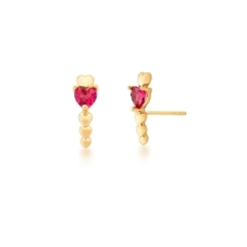 BRINCO BAN. DOURADO PEDRA ROSA ESCURO CURVO 5 CORACAO 20MM