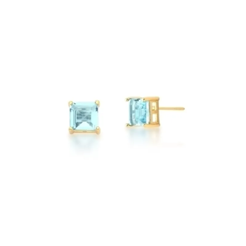 BRINCO BAN. DOURADO PEDRA AGUA MARINHA QUADRADO 8MM