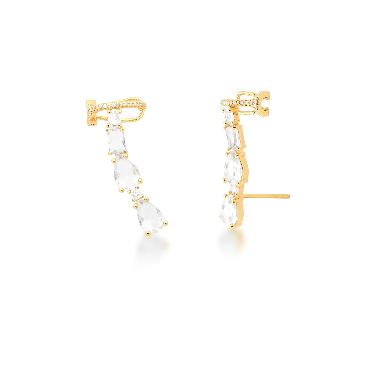 BRINCO EAR CUFF BAN. DOURADO CRAV. ZIRC BRANCA PEDRA BRANCA OVAL/REDONDO/RETANGULAR