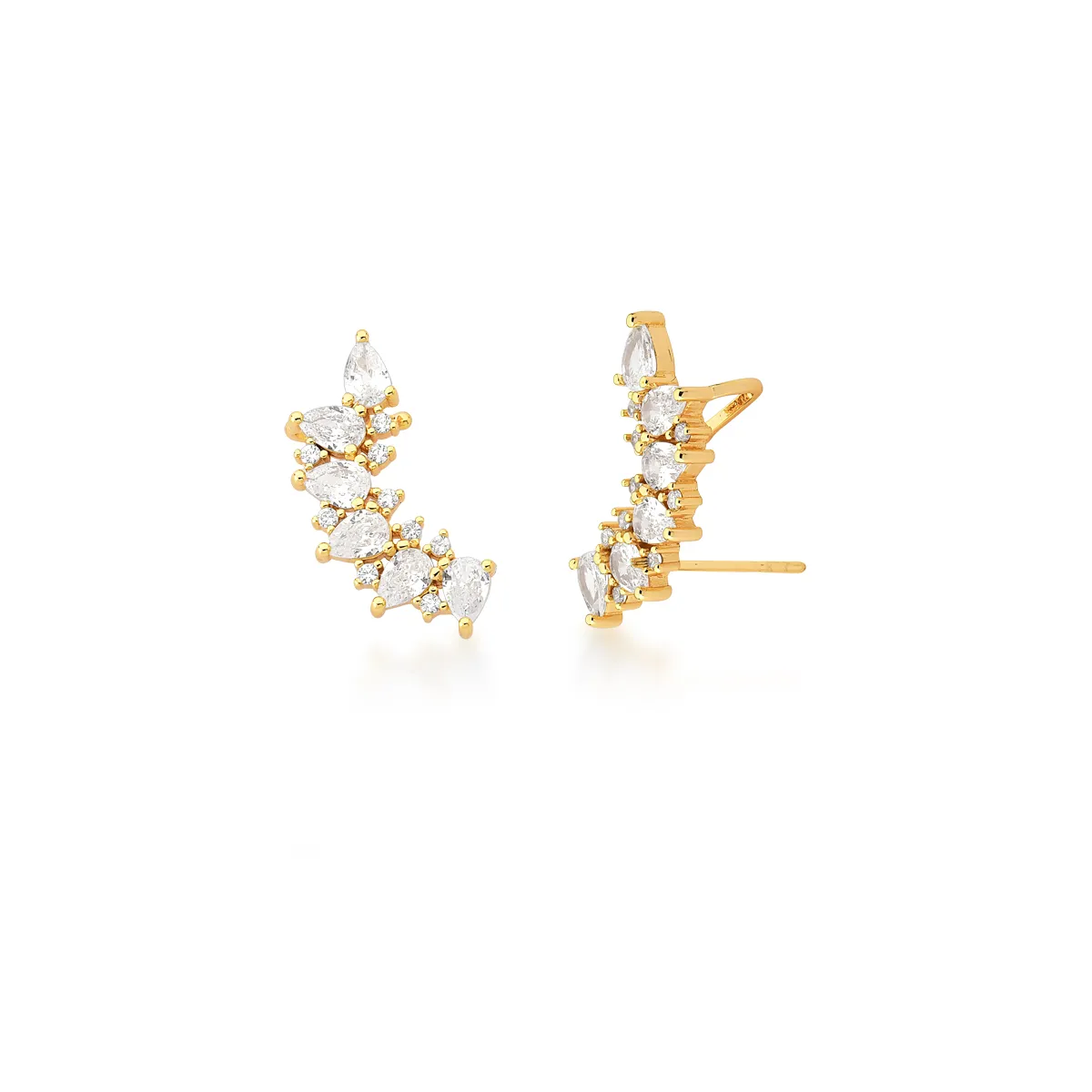 BRINCO EAR CUFF BAN. DOURADO 7 PEDRA BRANCA NAVETE CURVO