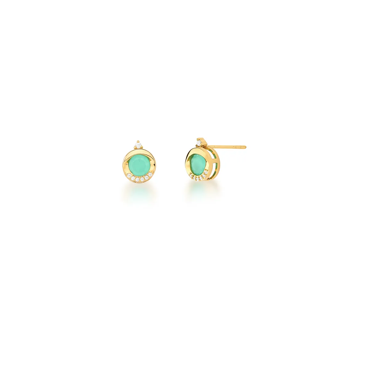 BRINCO BAN. DOURADO CRAV. ZIRC BRANCA PEDRA TURMALINA REDONDO 8MM
