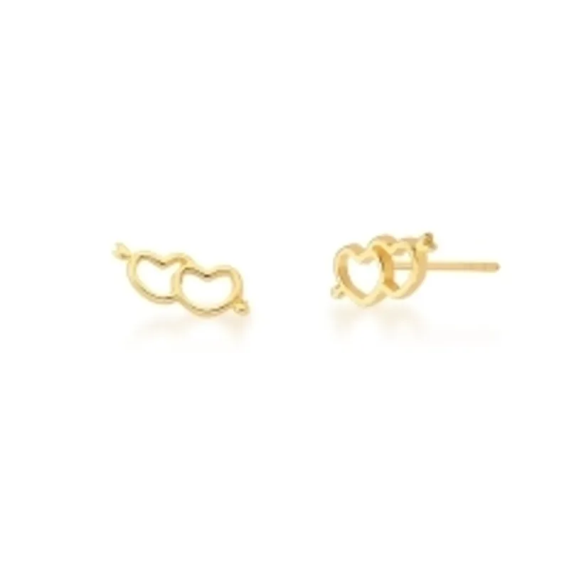 BRINCO BAN. DOURADO LISO C/ FLECHA VAZADO 2 CORACAO 14MM BAN. DOURADO