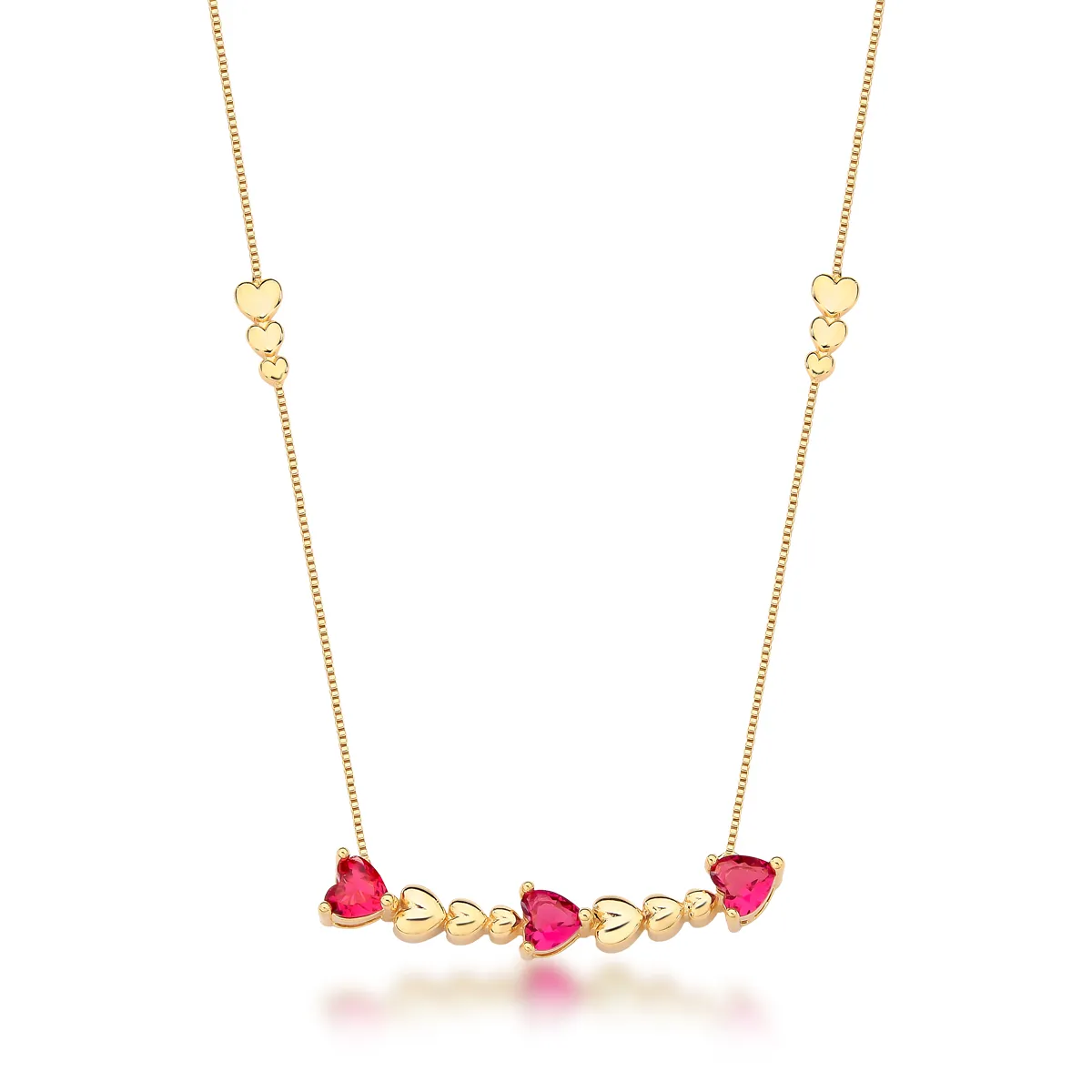 COLAR BAN. DOURADO PEDRA 3 CORACAO ROSA ESCURO 45+5CM