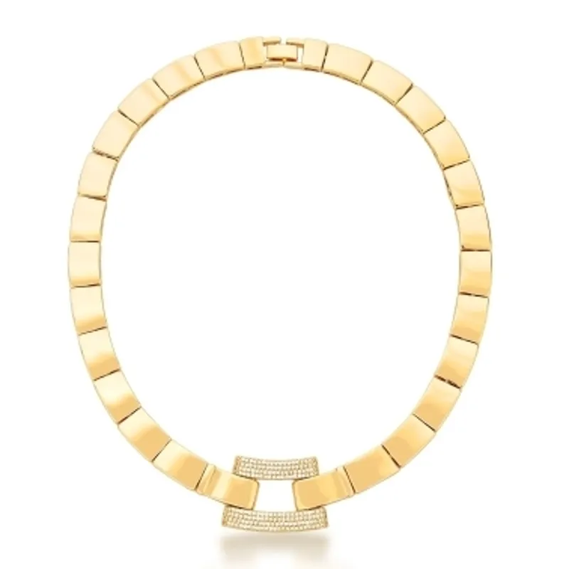 COLAR BAN. DOURADO CRAV. ZIRC BRANCA VAZADO RETANGULAR