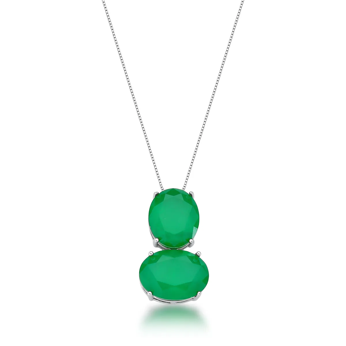 CORRENTE C/ PING PEDRA FUSION OVAL LATERAL VAZADO 26X16MM BAN. A RODIO /VERDE ESCURO