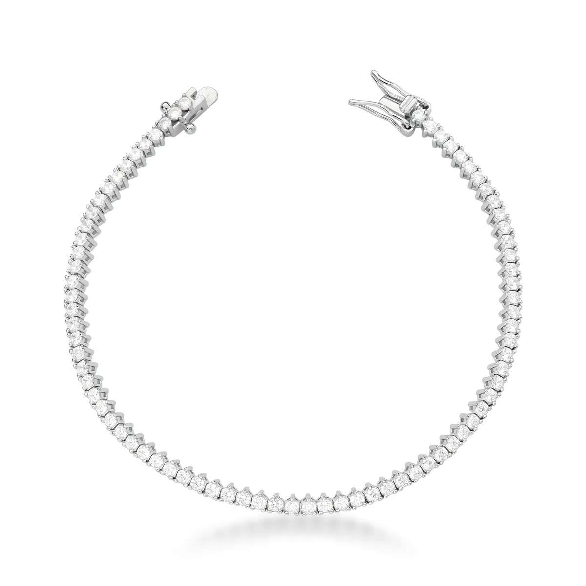 PULSEIRA RIVIERA PRATEADO C/ BAN. DE RODIO PEDRA BRANCA 3 GARRAS REDONDO 2MM 19CM