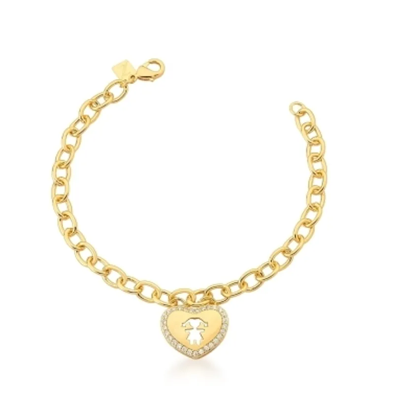PULSEIRA BAN. DOURADO CRAV. ZIRC BRANCA CORACAO VAZADO MENINA 17+5CM
