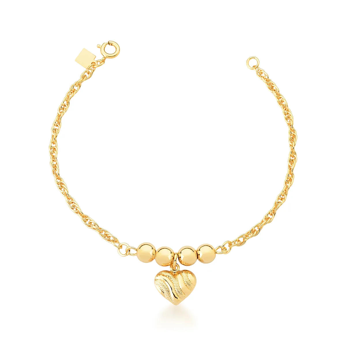 PULSEIRA BAN. DOURADO LISO BOLINHA CORACAO PENDULO 18+5CM