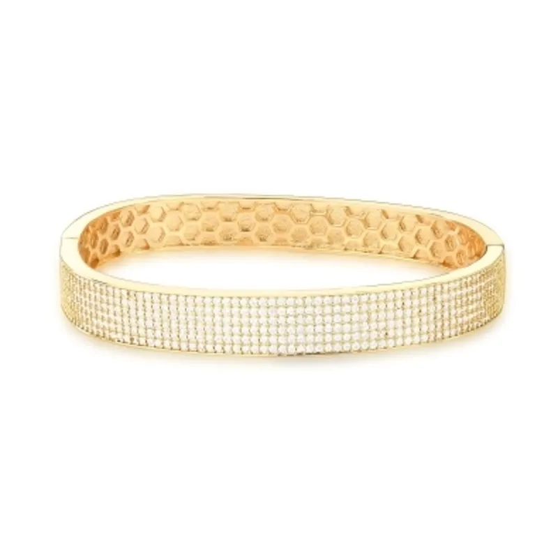 BRACELETE BAN. DOURADO CRAV. ZIRC BRANCA TRABALHADO INTERNO 6 LINHA 9MM