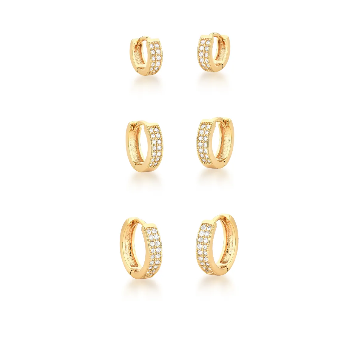 Brinco Ban. Dourado Trio de Argolas cravejadas de Zircônia