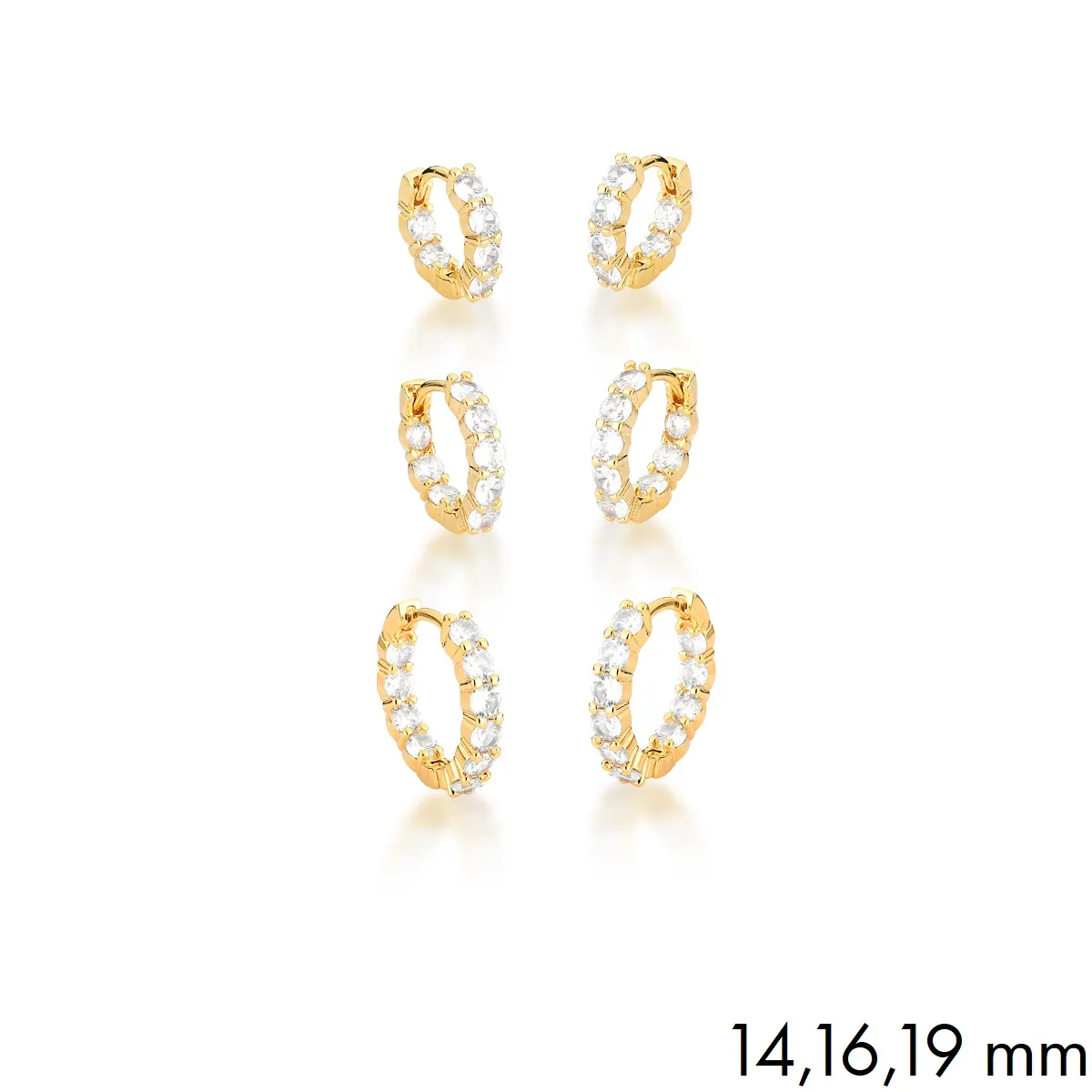 BRINCO TRIO BAN. DOURADO PEDRA BRANCA FRENTE/INTERNO ARGOLA 14/16/19MM