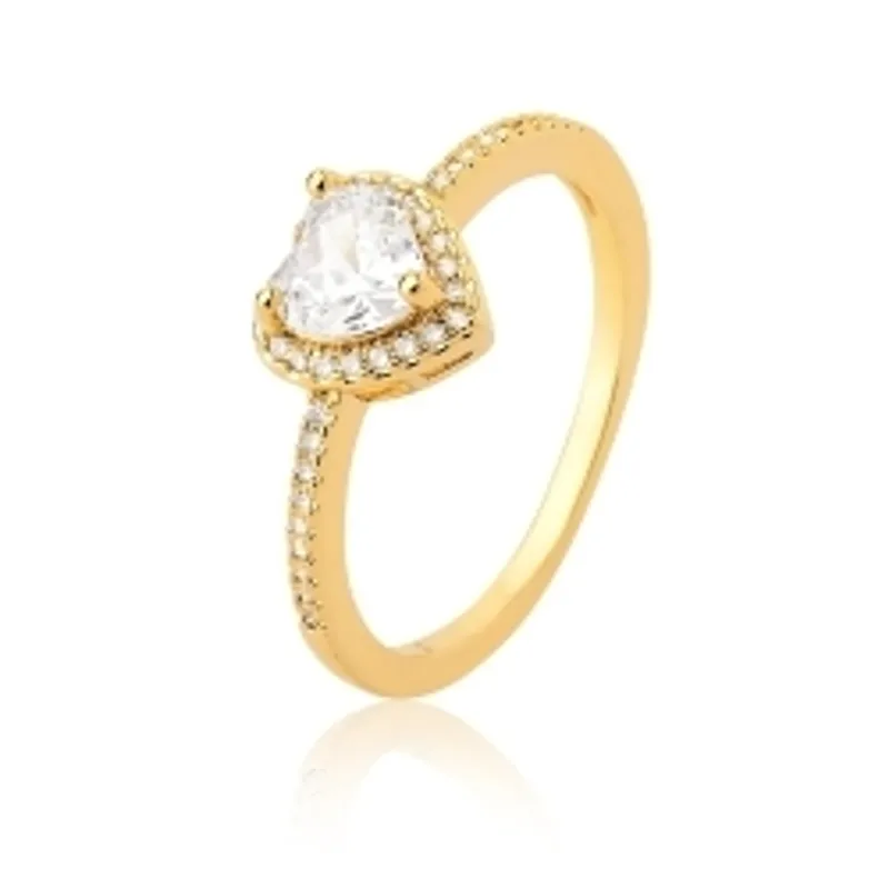 ANEL BAN. DOURADO CRAV. ZIRC BRANCA PEDRA BRANCA CORACAO 7MM (CAT)