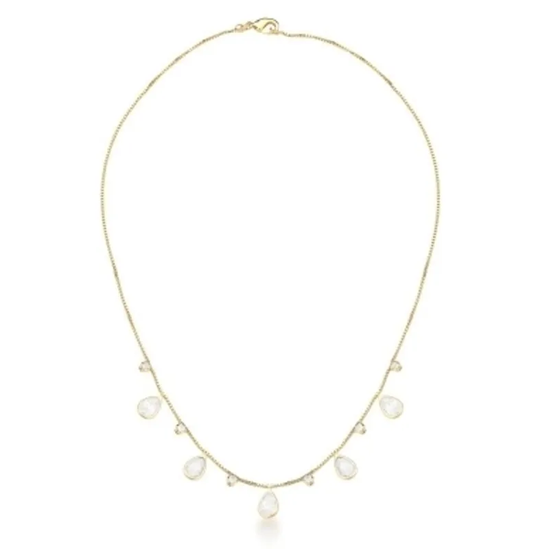 CHOKER BAN. DOURADO PEDRA BRANCA GOTA REDONDO 11 PING 35+10CM