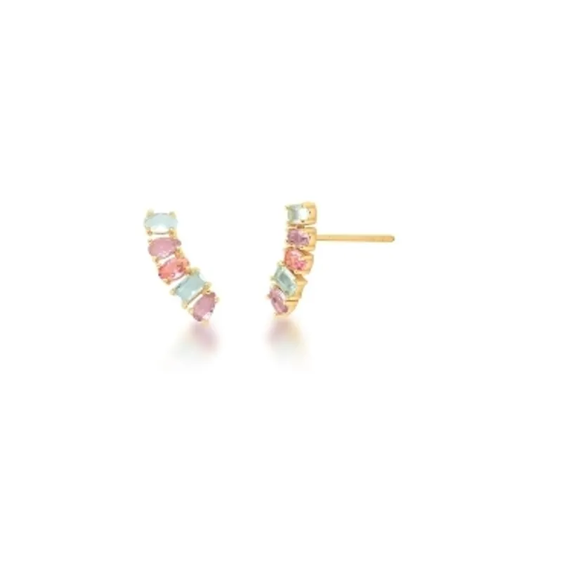 BRINCO EAR CUFF BAN. DOURADO PEDRA AMETISTA/ROSA/AGUA MARINHA OVAL/GOTA/RETANGULAR
