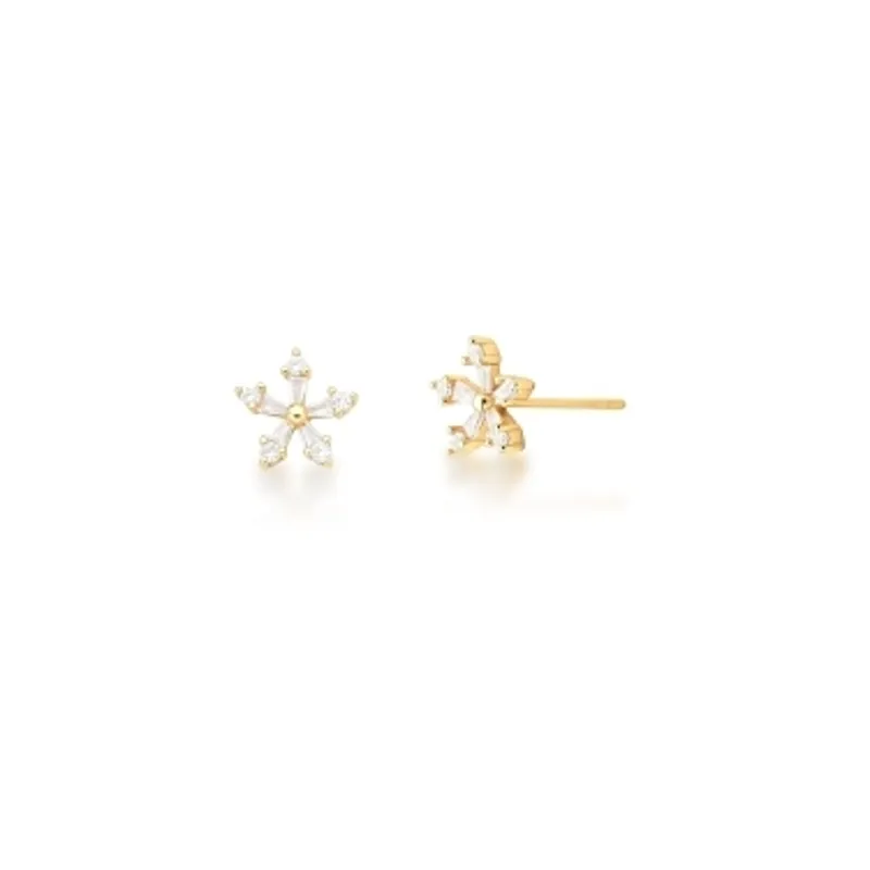BRINCO BAN. DOURADO PEDRA BRANCA REDONDO/FLOR 12MM
