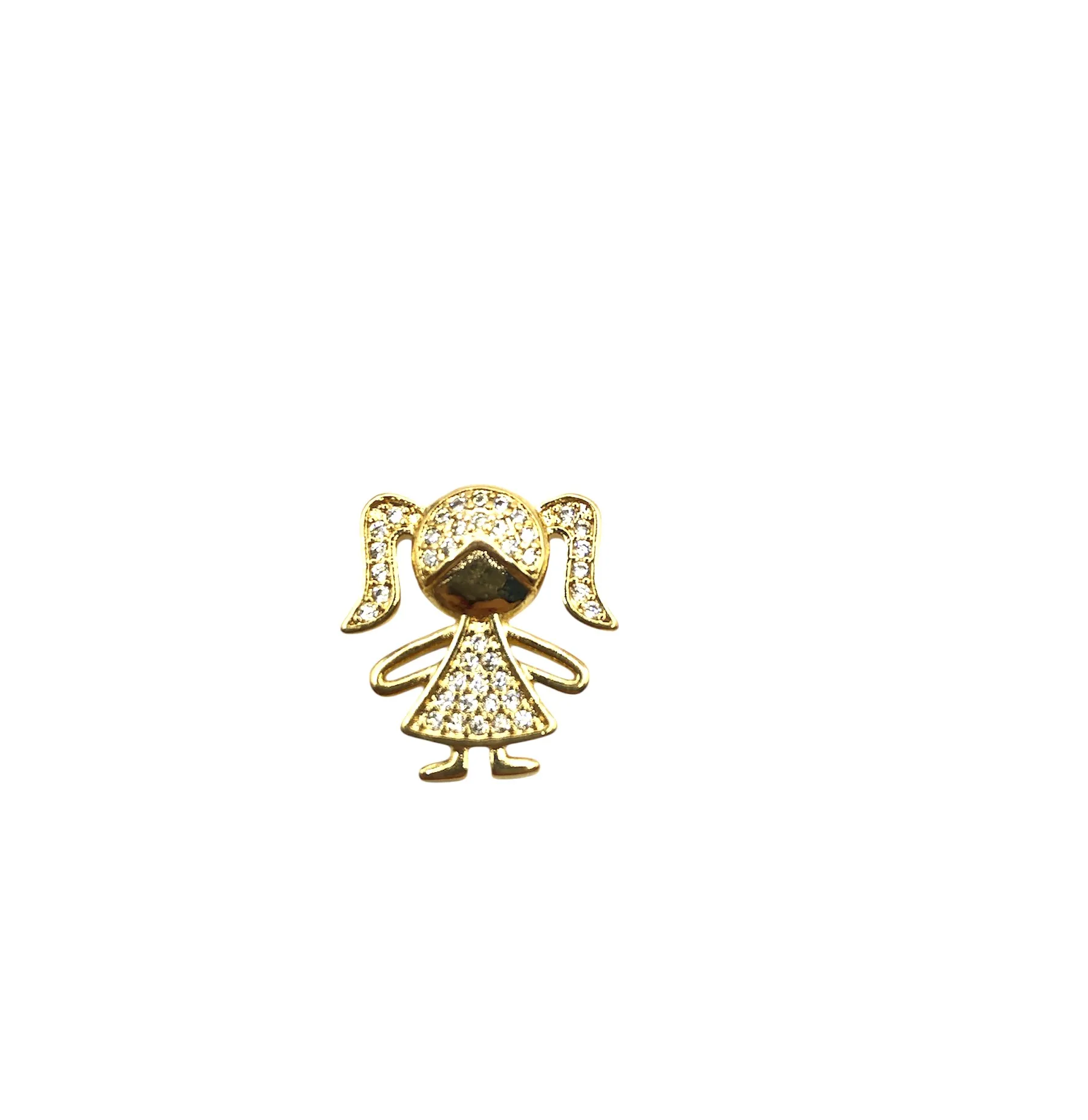 PINGENTE BAN. DOURADO MENINA C/ VESTIDO E CABELO CRAVEJADO ZIRCONIA