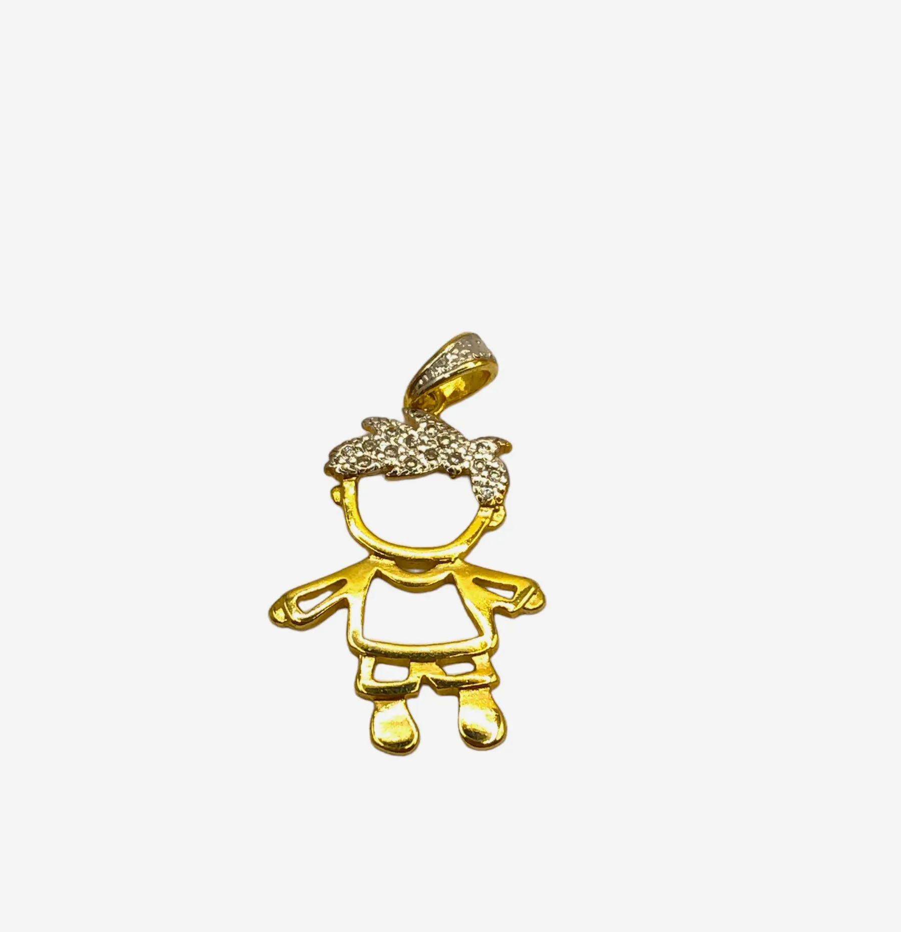 PINGENTE BAN. DOURADO DE MENINO C/ CORAÇÃO CRAVEJADO ZIRCONIA