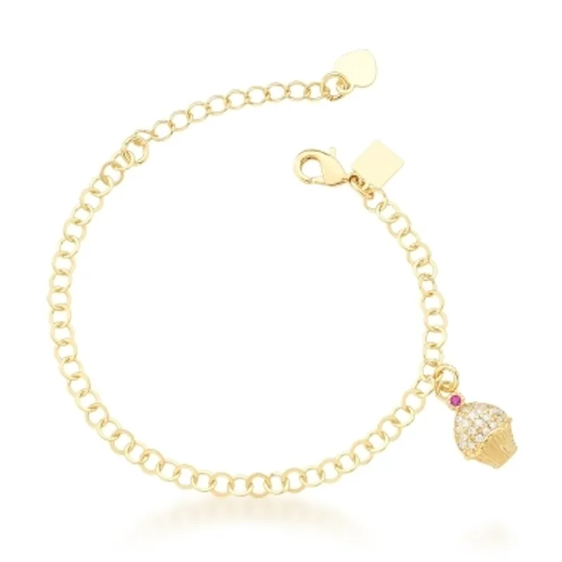 PULSEIRA KIDS BASICO ZIRCONIA CUPCAKE ELO REDONDO  BAN. DOURADO /BRANCO CRISTAL /TAM. 12