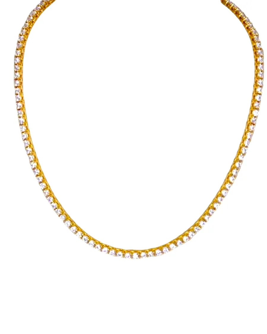COLAR BAN. DOURADO PEDRA BRANCA RIVIERA REDONDO 2,5MM 70CM