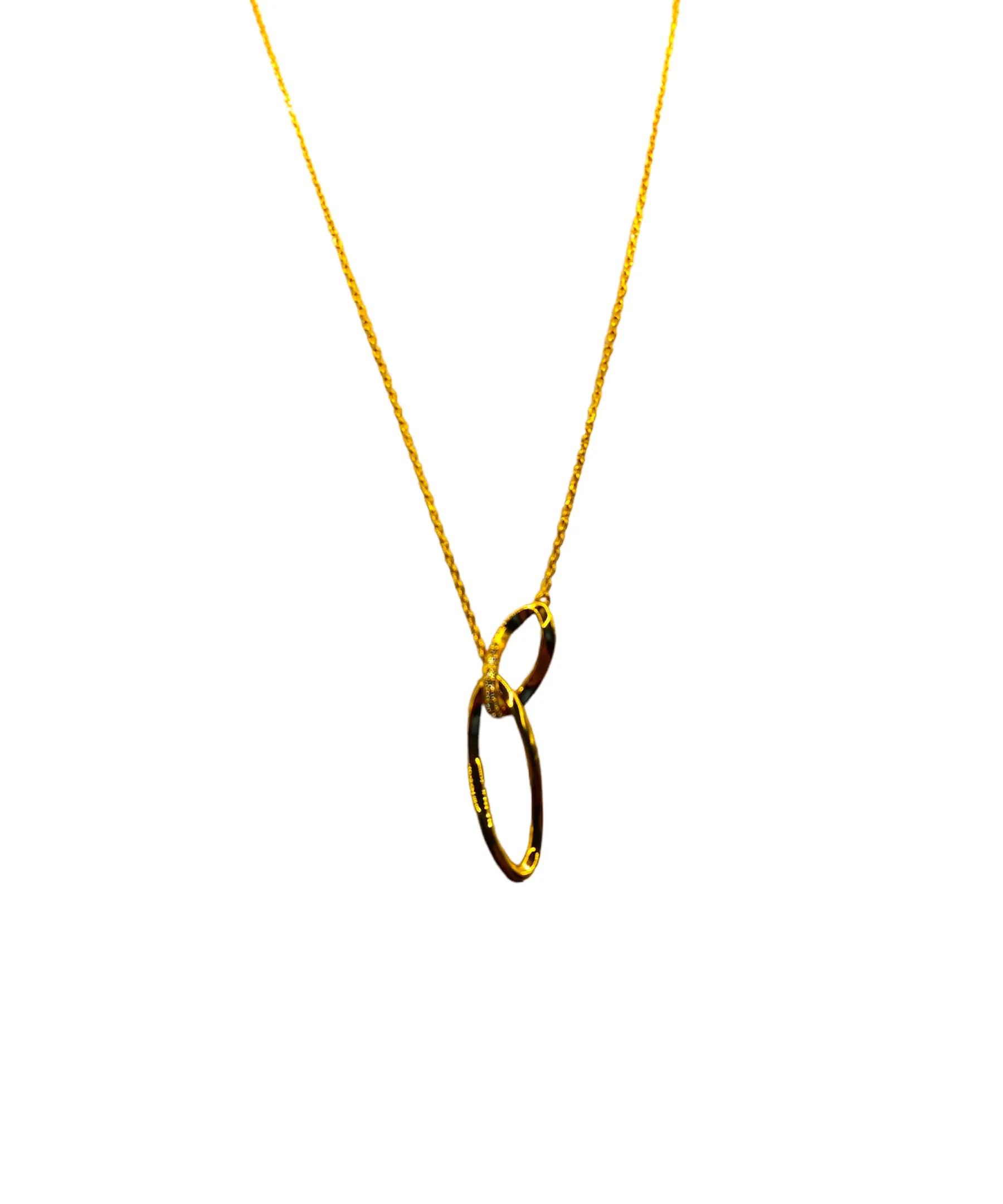 CORRENTE C/ PING. BAN. DOURADO CRAV. ZIRC BRANCA ELO OVAL 45+5CM