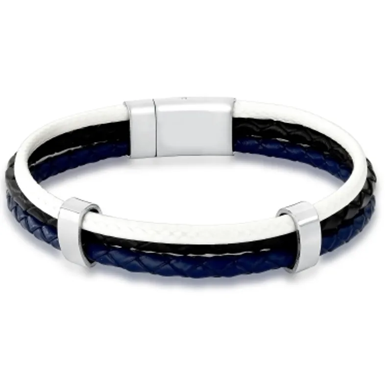 PULSEIRA ACO LISO AZUL/PRETO/BRANCA 3 VOLTAS 2 STOPPER TRANCADO