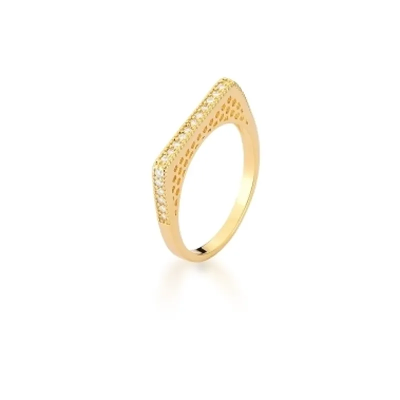 ANEL BAN. DOURADO CRAV. ZIRC BRANCA FRENTE/LATERAL LINHA RETANGULAR