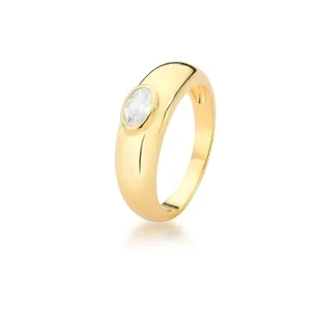 ANEL BAN. DOURADO PEDRA BRANCA OVAL 7MM