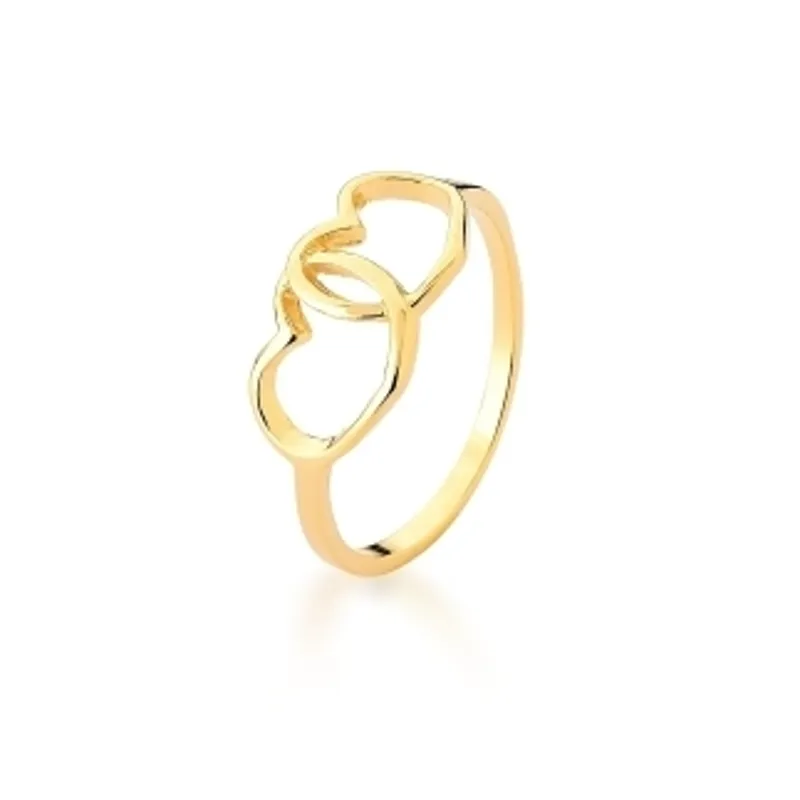 ANEL BAN. DOURADO LISO VAZADO 2 CORACAO