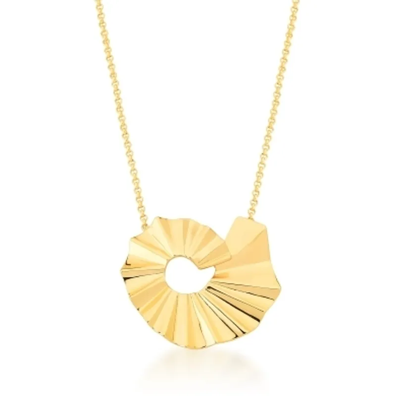 CORRENTE C/ PING. BAN. DOURADO LISO TRABALHADO CURVO LEQUE 27MM 45+5CM (CAT) (AUT)