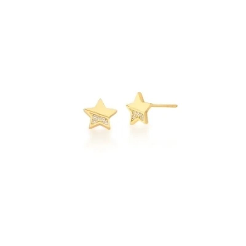 BRINCO BAN. DOURADO CRAV. ZIRC BRANCA ESTRELA 9MM