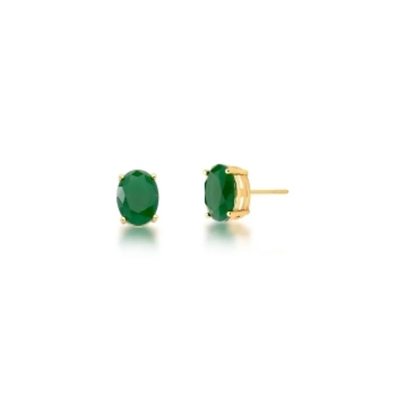 BRINCO BAN. DOURADO PEDRA ESMERALDA ESCURA OVAL 8X12MM