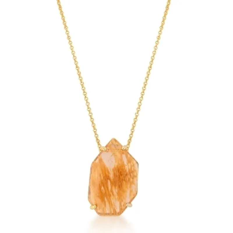 CORRENTE C/ PING. BAN. DOURADO PEDRA RUTILO GOTA FACETADA 25X16MM 60+5CM (CAT)